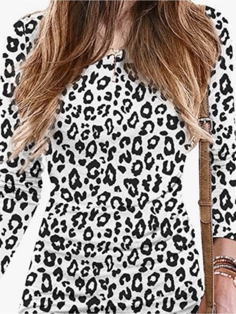 Leopard Print Long Sleeve Women's Top - Black & White size XL